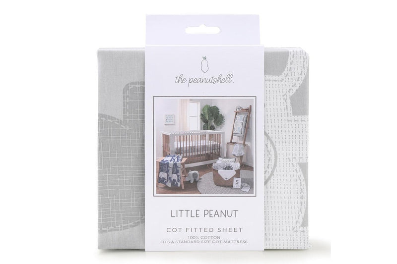 2x The Peanutshell Little Peanut Grey Size Cot Fitted Sheet Baby Nursery Decor