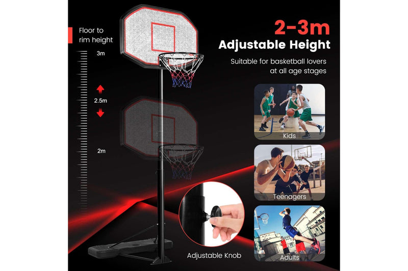 Costway Adjustable Basketball Hoop Stand System All Weather Basketball Ring w/ Wheels & Sturdy Base Teenagers