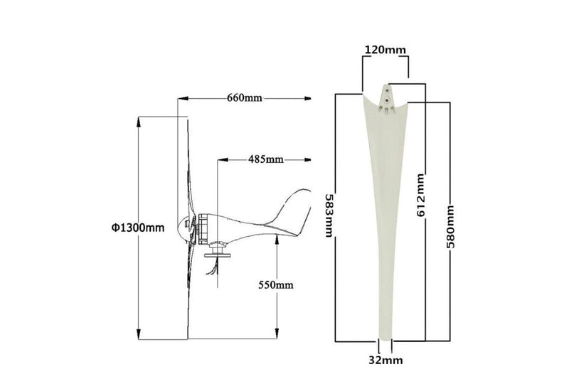 800W Peak 10 Blades 12V/24V Horizontal Wind Turbine Generator Residential Home Wind Power Generator - 24V