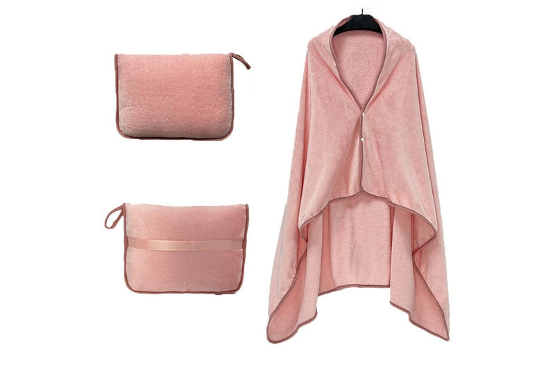 3-in-1 Travel Plane Shawl Blanket Multi-Functional Pillow Cloak Pink