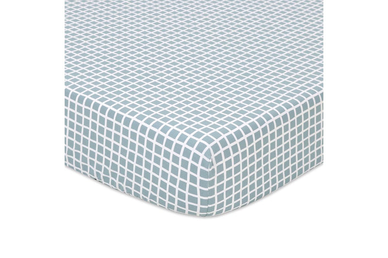 2x Little Haven Cot Fitted Blue Geometric Grid Style Baby Bedding Sheet 135cm