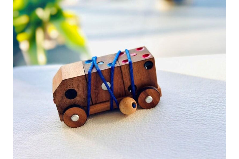 Toy wooden pull along pretend play toy truck with dice set