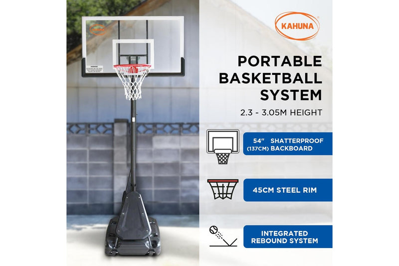 Kahuna Portable Basketball Hoop System 2.3 to 3.05m for Kids & Adults