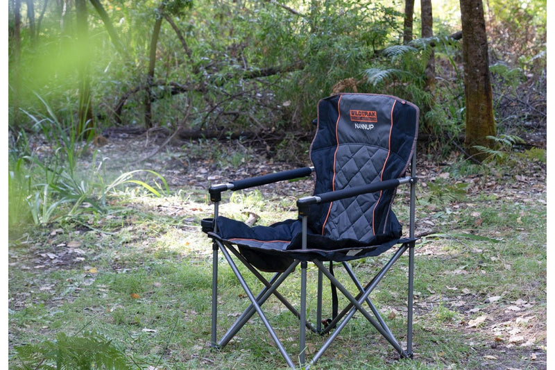 Wildtrak Nannup 104cm Camp Chair w Cup Holder Camping Outdoor Seat Grey Black