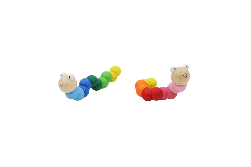 3x Kaper Kidz Jointed 16cm Wooden Worm Non-Toxic Toy Baby Toddler Assorted 10m+