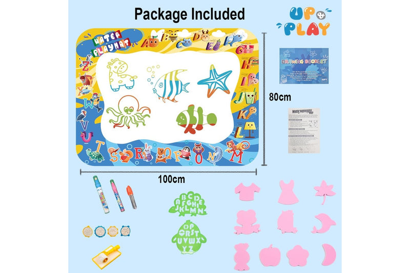 UPnPlay Kids 24 Pieces Water Doodle Mat with Drawing Board Magic Pen & Bonus Accessories - Beach