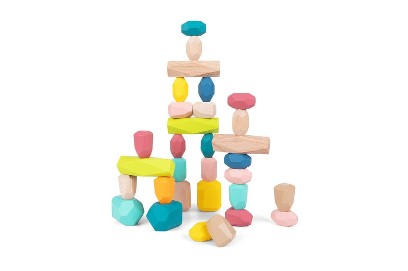 32pc Tooky Wooden Stacking Stone Large Building Blocks Kids Fun Learning Toys 3+