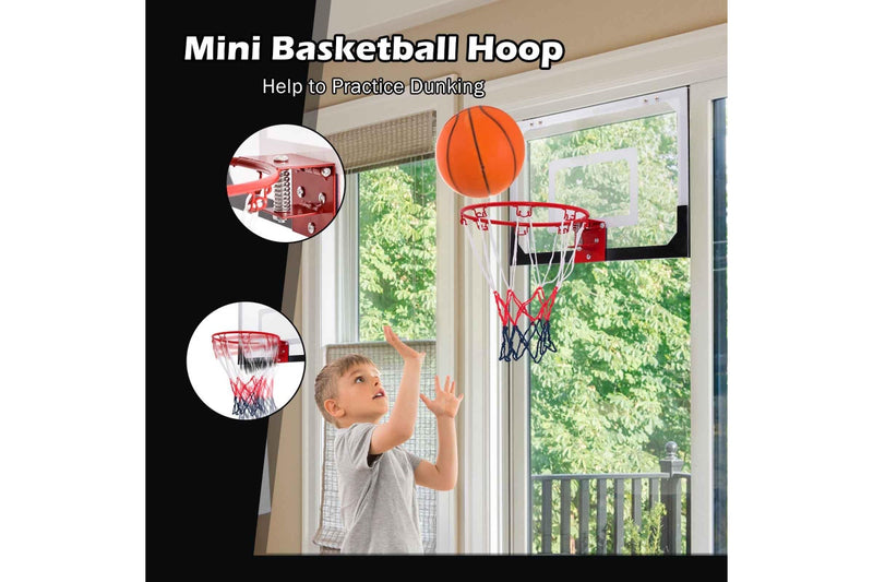 Costway Mini Basketball Hoop Backboard Door Mounted Basketball Ring System Nets Indoor Adults Toy w/Pump