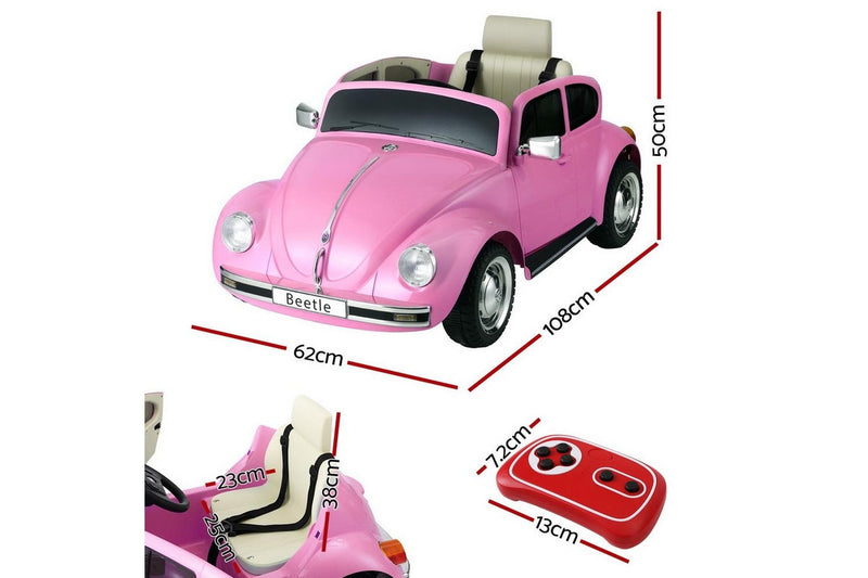 Kids Ride On Car Licensed Volkswagen Beetle Electric Toys Horn Remote 6V Pink