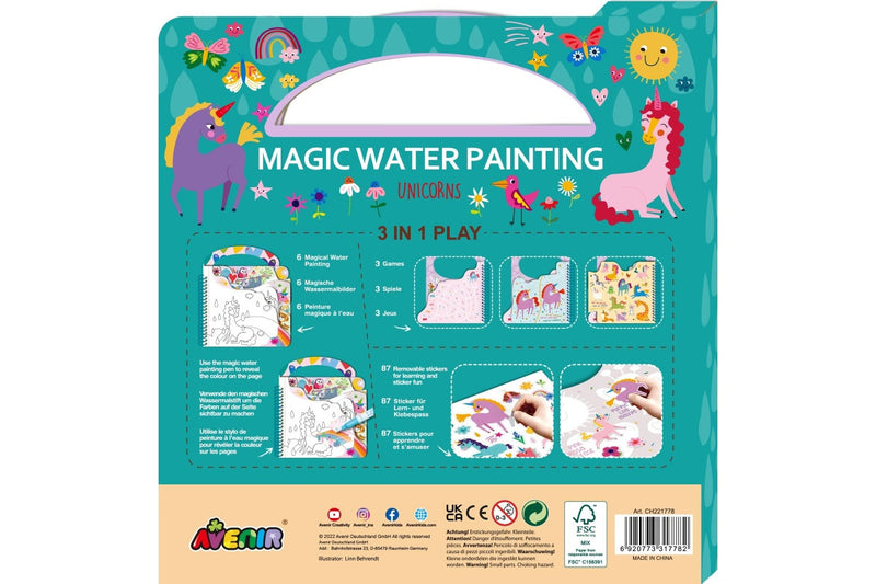 Avenir: 3 in 1 Play Book Magic Water Painting - Unicorns