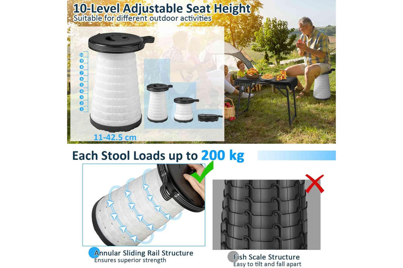 Costway 3pcs Camping Table Stool Set Picnic LED Telescopic Stools Outdoor Activity Seats Fishing Hiking Traveling