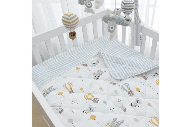 Living Textiles Reversible Cotton Jersey Cot Comforter Up Up & Away Stripes