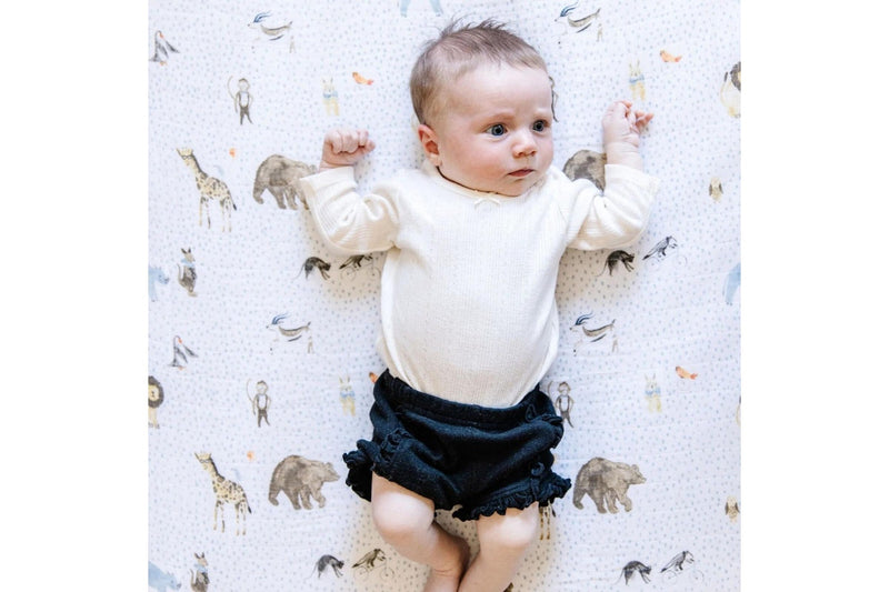 Little Unicorn: Muslin Fitted Cot Sheet - Party Animals