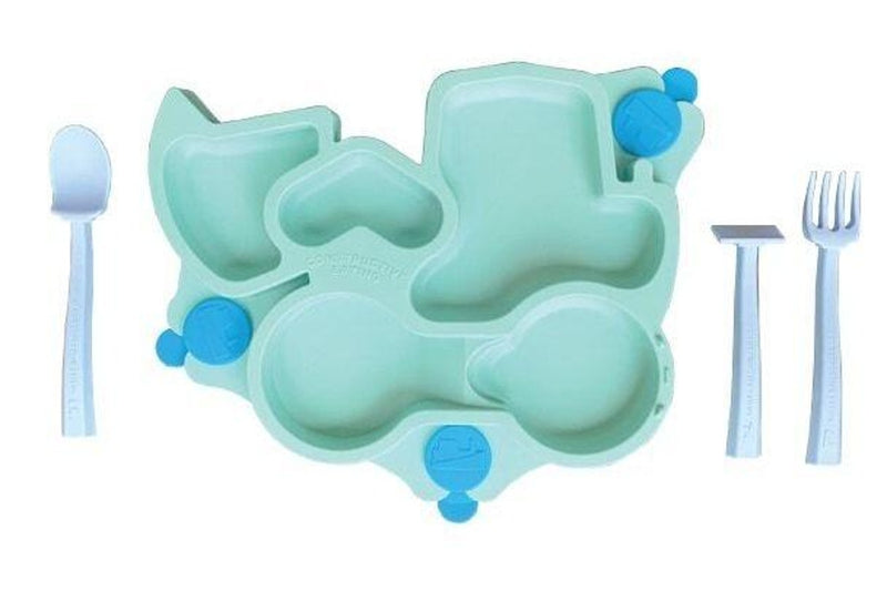 Constructive Baby: Truck Suction Plate and Cutlery - Teal