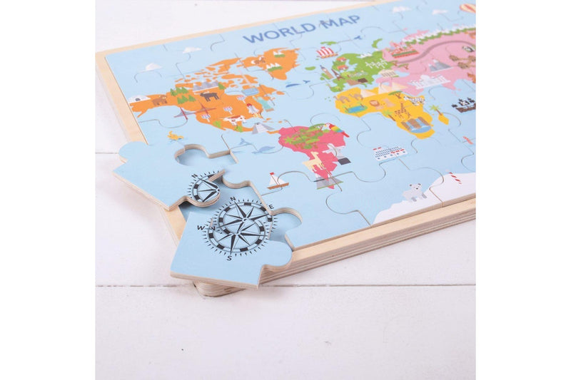 35pc Bigjigs Toys 43cm World Map Jigsaw Puzzle Kids Wooden Learning Toy 3y+