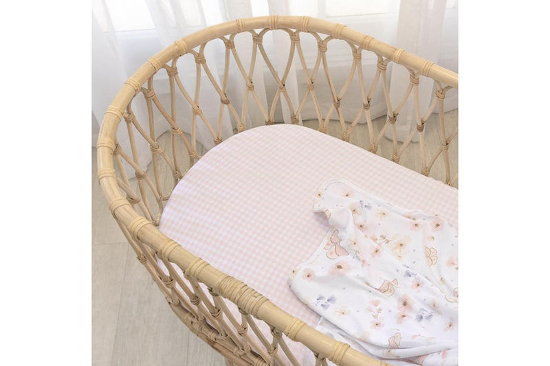 2pc Living Textiles Baby Cotton Bassinet Fitted Sheets Butterfly Blush Gingham