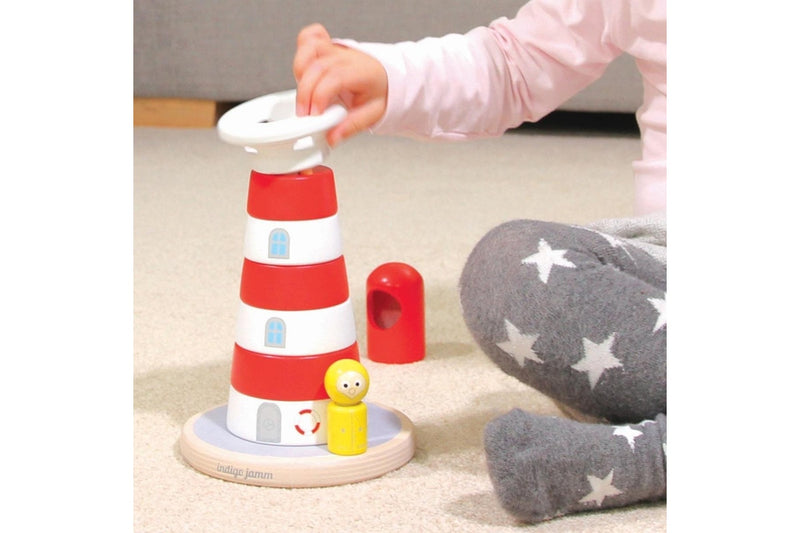 8pc Indigo Jamm 24.5cm Lighthouse Stacker Kids Educational Wooden Play Toy 18m+