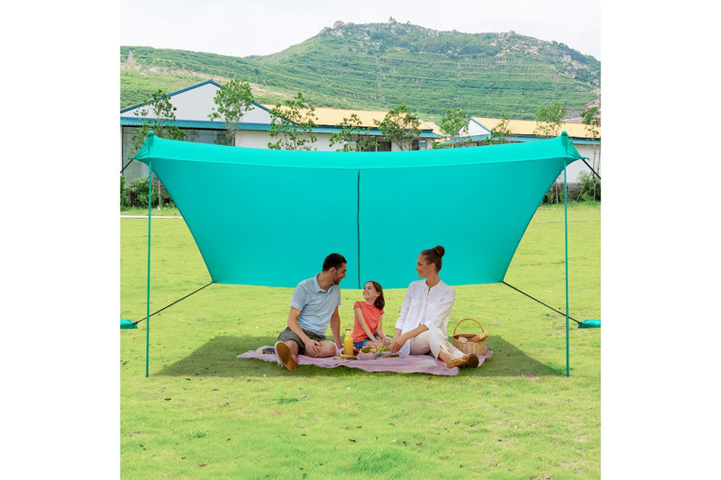 Giantex Beach Sunshade Canopy UPF 50+ Lycra Fabric W/ Sand Anchor Peg Stake Portable Beach Tent,Turquoise,3x2.8M