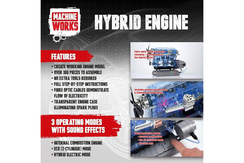 Machine Works: 4-Cylinder Hybrid Engine Replica Model Building Kit