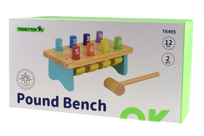 Tooky Toy Wooden Knock Bench 8 Pins Baby Toddler Pound Tap Colourful Toy 12m+