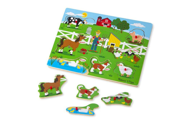 8pc Melissa & Doug Wooden Old MacDonald Farm Sound Interactive Kids Peg Puzzle