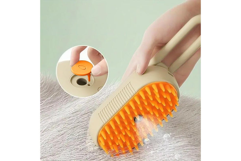 PETSWOL 3 in 1 Self Cleaning Pet Steam Brush - Beige