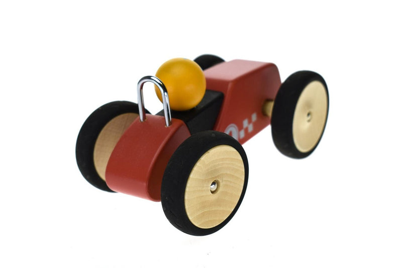 Kaper Kidz Retro Racing Wooden Car Red Large Kids Interactive Playing Toy 12m+