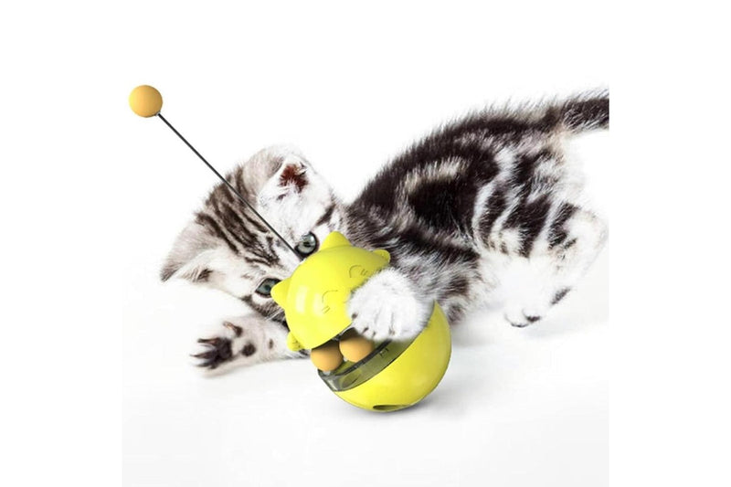 Pet Cat Treat Dispenser Ball Tumbler Interactive Puzzle Ball Pet Slow Feeder Toy Yellow