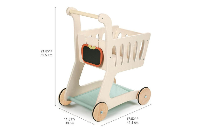 Tender Leaf Toys 45cm Shopping Cart Wooden Toy w Apple Chalkboard Kids 3y+