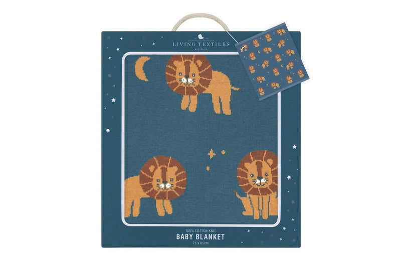 Living Textiles Whimsical 85cm Cotton Baby Blanket Pram Comforter Lion Navy