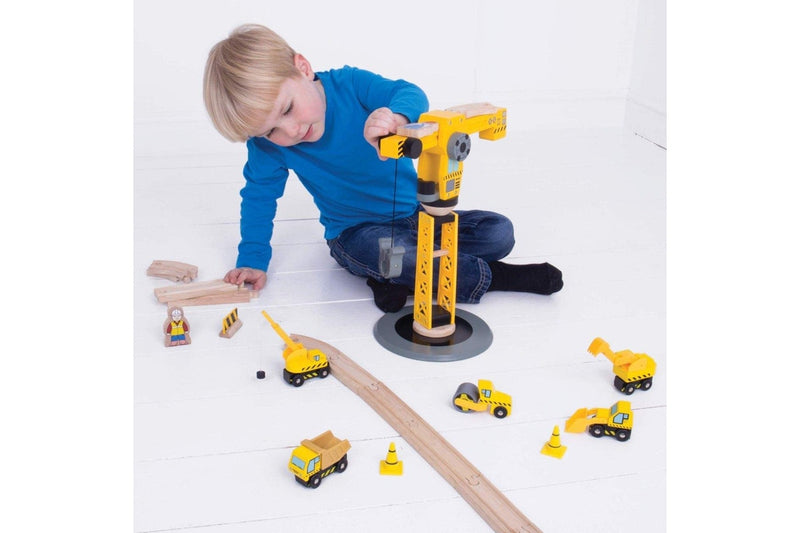 13pc Bigjigs Rail 38cm Big Crane Construction Kids Children Wooden Toy Set 3y+