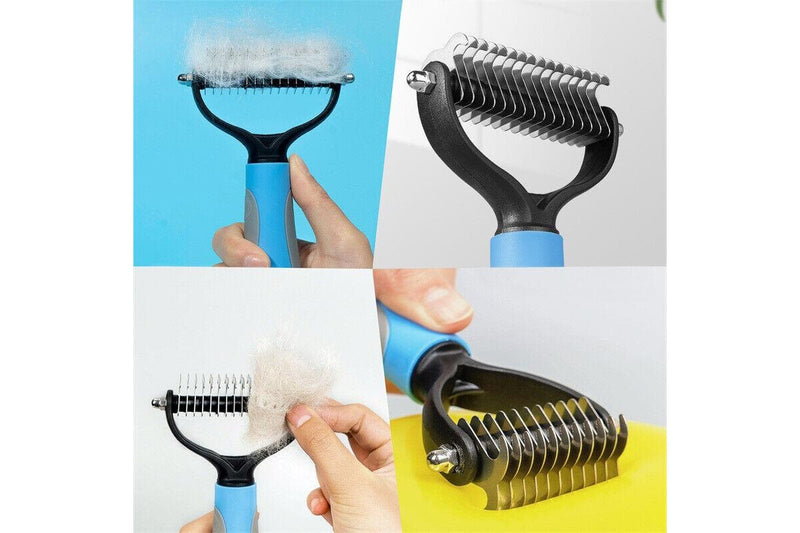 Ozstock 1Pcs Pet Cat Dog Double-sided Knotted Comb Stainless Steel Brush Cleaning Tool blue small