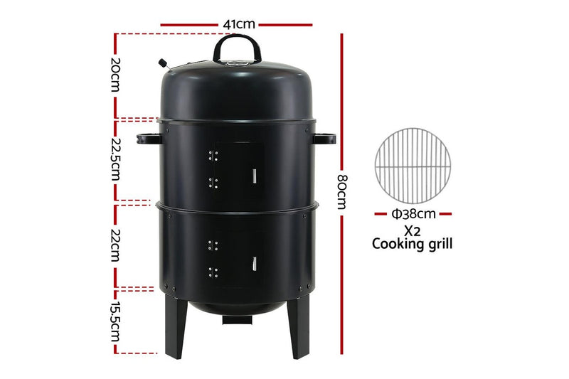 Grillz 3-In-1 BBQ Grill Charcoal Smoker