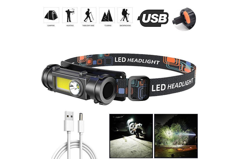 Costcom 4Pcs Head Torch LED Headlight COB Camping Headlamp USB Rechargeable Flashlight