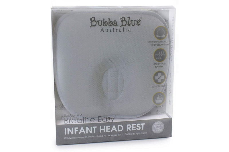 Bubba Blue Breathe Easy Baby Infant Head Rest w Bamboo Cover Case 0-4m Grey