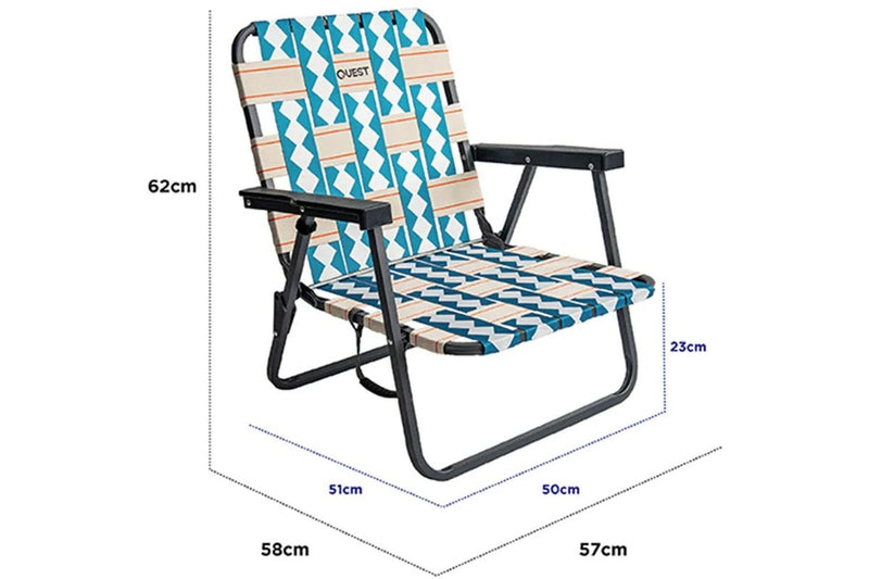 2pc Quest Cocomo 62cm Low and 79cm Mid Foldable Beach Chair w Armrests Set