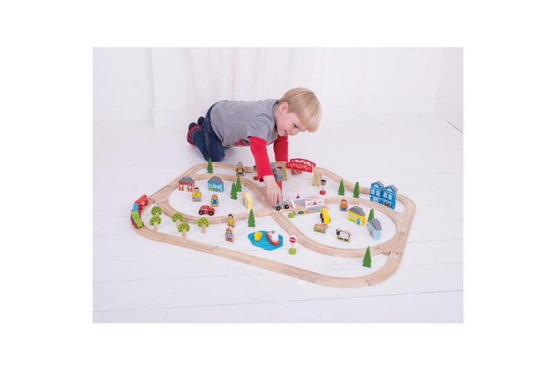 91pc Bigjigs Rail Town & Country Train Set Kids Children Fun Wooden Toy 3y+