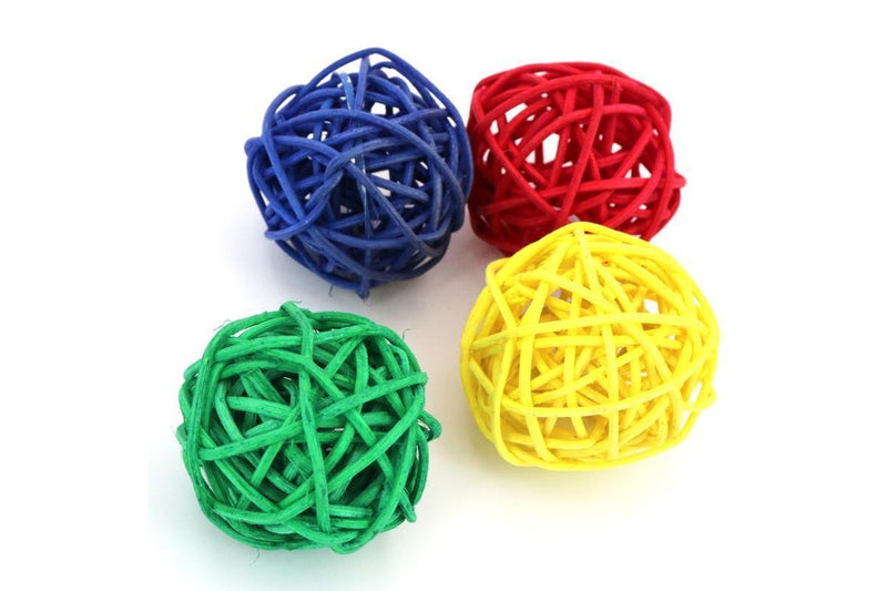 Ozstock 4PC Cat Toy Colored Woven Rattan Ball for Cat Pet