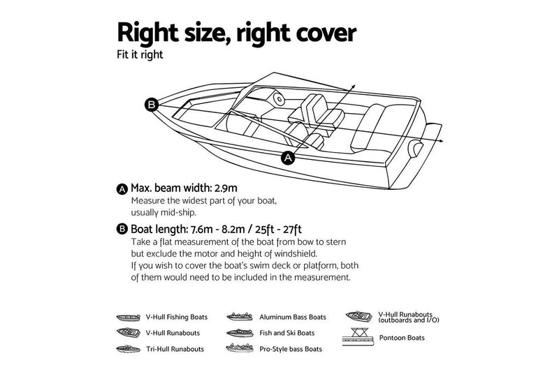 Seamanship Boat Cover 25-27ft Trailerable Jumbo Marine 600D Heavy Duty Black