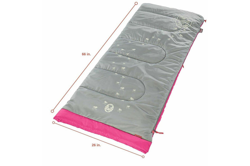 Coleman Sleeping Bag Kids Fyrefly Illumibug Pink 7C Rate Outdoor Camping Hiking