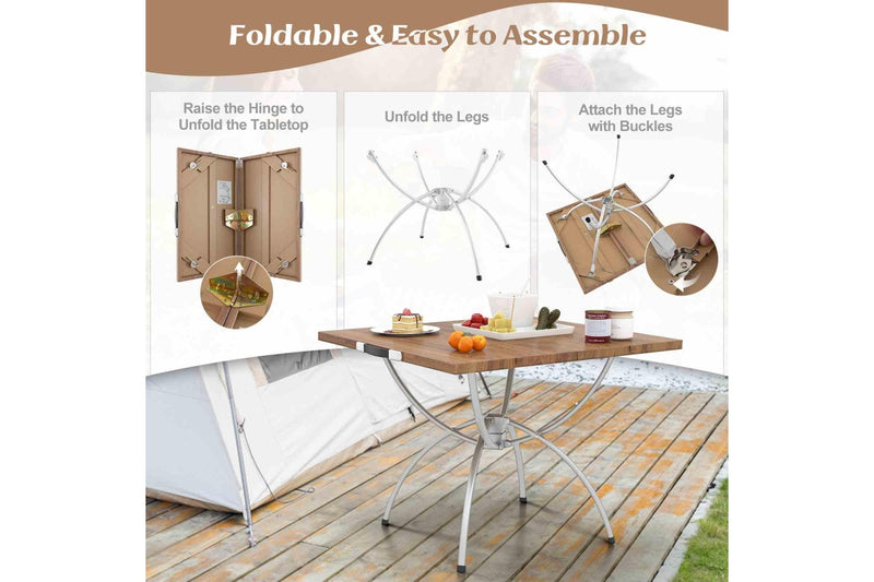 Costway Set of 2 Folding Camping Table Extendable Picnic Table Aluminum Frame w/Carrying Bag