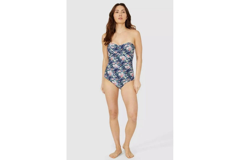 Debenhams Womens/Ladies Floral Bandeau One Piece Swimsuit (Navy) (10 UK)