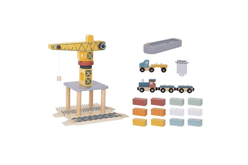 24pc Tooky Toy Port Crane Cargo Wooden Toy Building Block Kids Children Set 3+