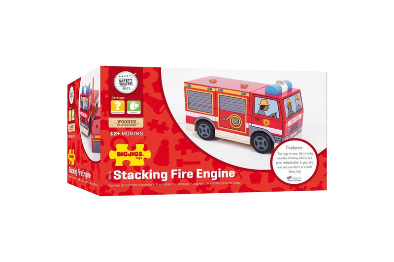 Bigjigs Toys 20.5cm Wooden Stacking Fire Engine Kids Educational Play Toy 12m+