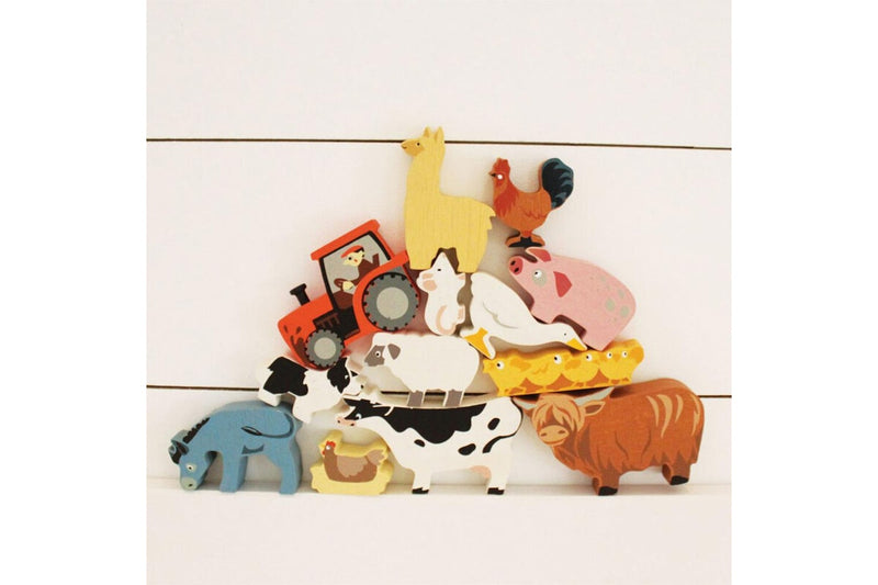 13pc Tender Leaf Toys 36cm Farmyard Animal Wood Toy Set w Display Shelf Kids 3y+