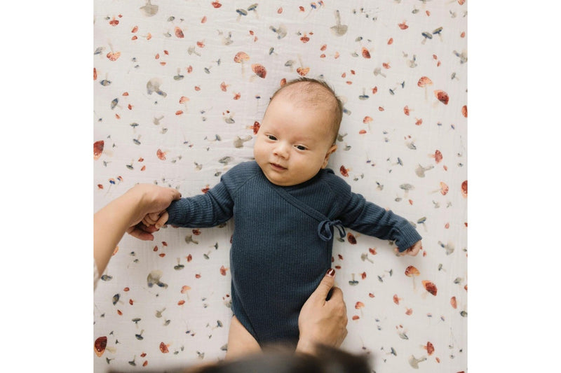 Little Unicorn: Muslin Fitted Cot Sheet - Mushrooms