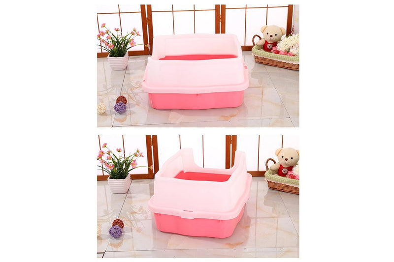 YES4PETS Large Deep Cat Kitty Litter Tray High Wall Pet Toilet Grid Tray With Scoop Pink