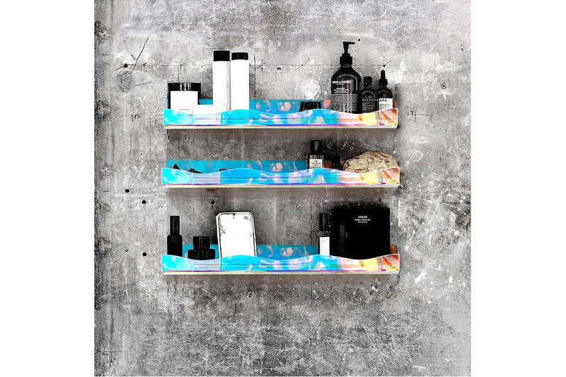 4Pcs Iridescent Wall Mounted Shelf Clear Rainbow Nail Polish Storage Rack Acrylic Organizer Display Holder