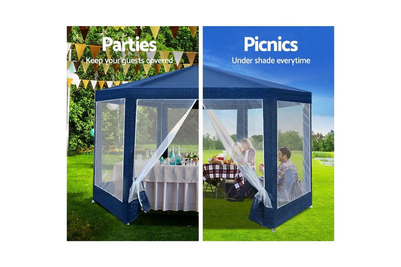 Instahut Gazebo?2x2m Marquee Wedding Party Tent Outdoor Camping Mesh Wall Canopy Shade Gazebos Navy