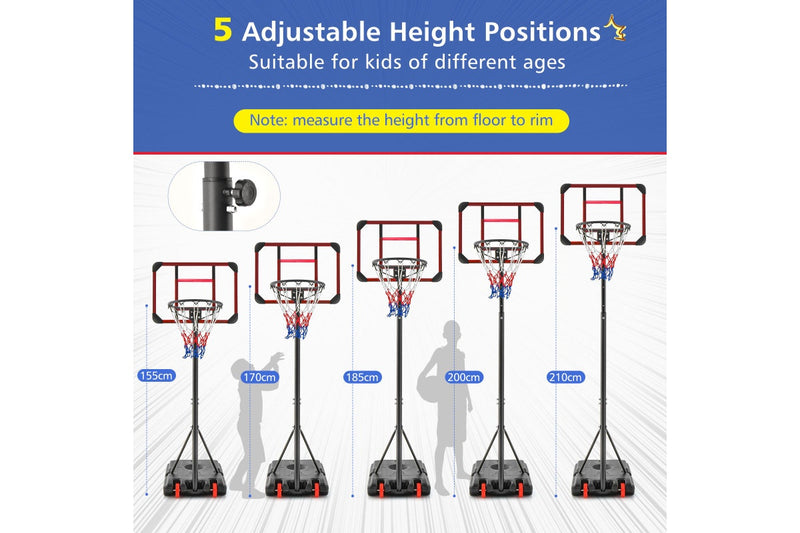 Costway 2.1m Basketball Hoop Stand System Adjustable Outdoor Basketball Ring w/Wheels & & Tripod Base